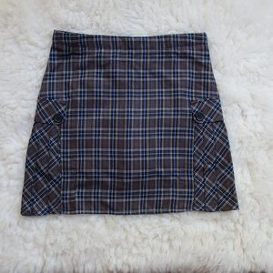 Land's End Navy/Gray School Uniform Girls Side Pleat Plaid Skort Above the Knee